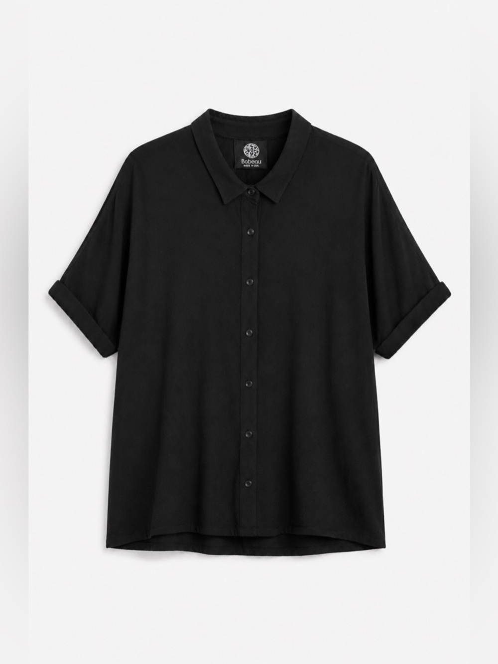 Bobeau Black Oversized Button-Up Blouse | Luxe Minimalist Rayon Top - Size: M - Picture 3 of 4